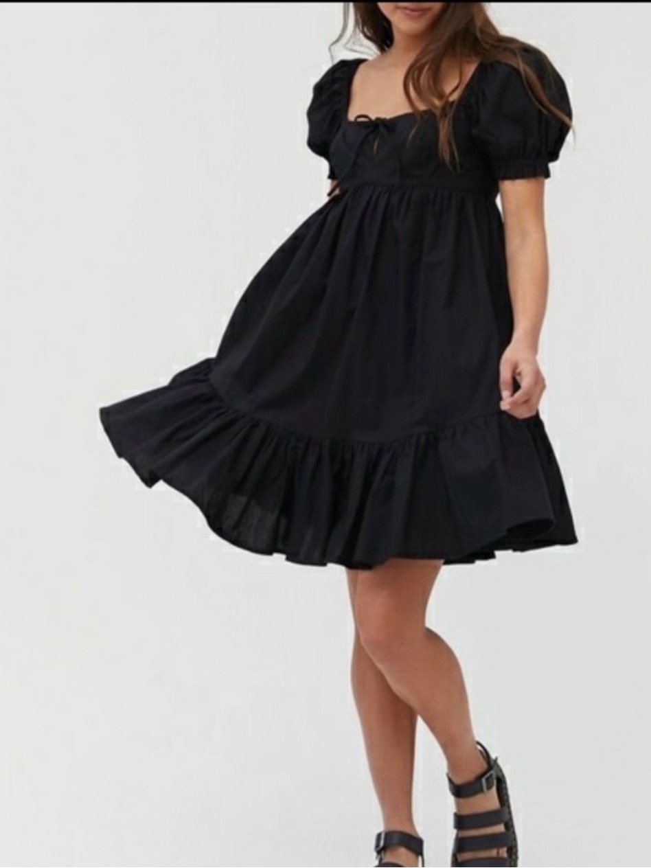 Urban Outfitters Wonderland Tie-Back Babydoll Dress Puff Sleeves Sz Small Nwt